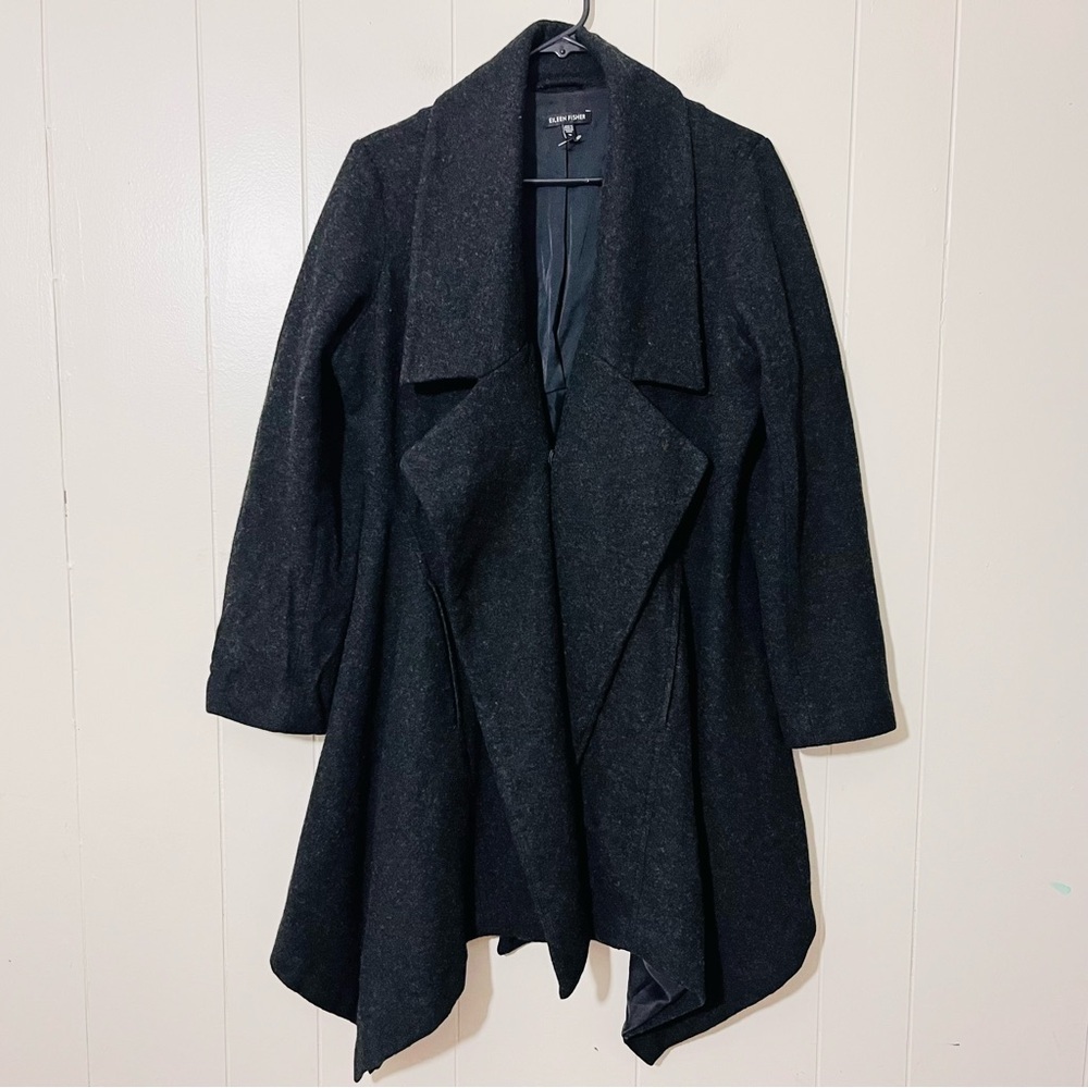 Eileen Fisher Coat Women’s Wool Blend Open Front Black Size M